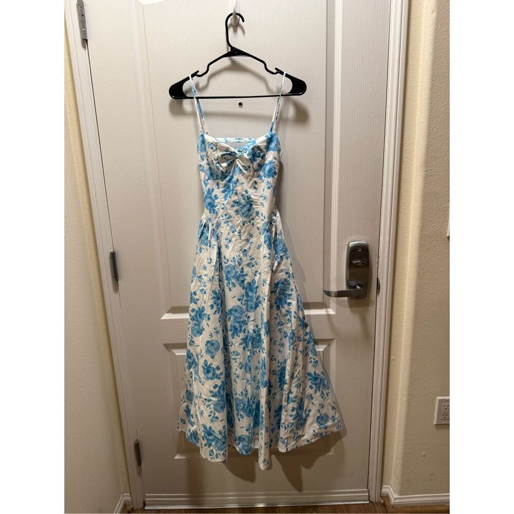 NIA Destene Dress vintage inspired MIDI dress BLUE/WHITE Summer Dress size S NWT - Picture 4 of 6